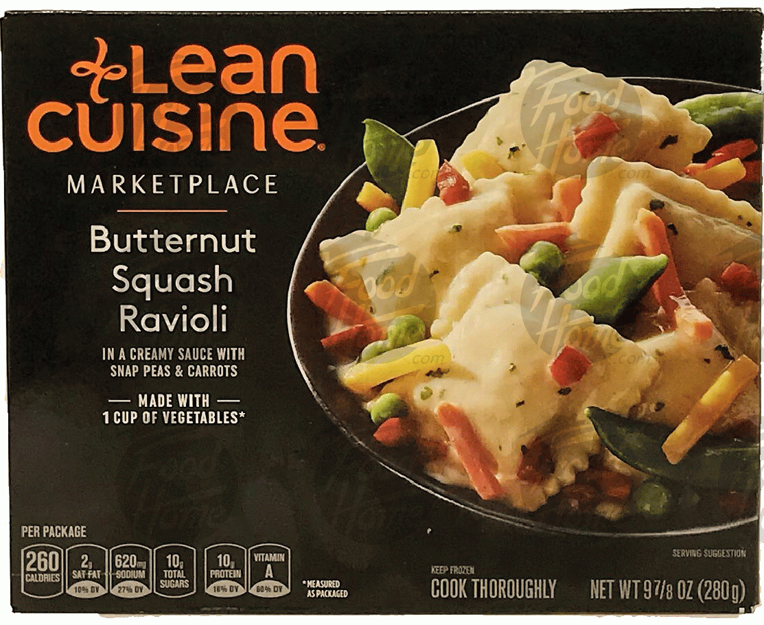 Lean Cuisine Marketplace butternut squash ravioli in a creamy sauce with walnuts, snap peas & carrots Full-Size Picture